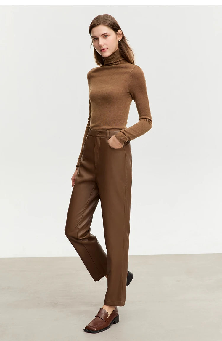 Straight Fit Faux Leather Ankle-Length Pants