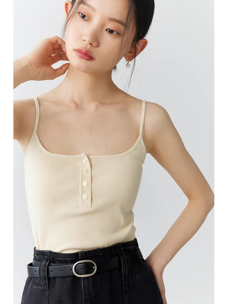 Soft Stretch Knit Button Detail Camis Top