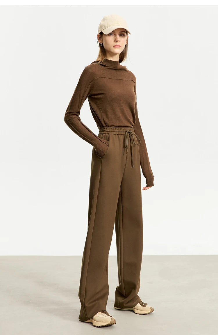 Wide Leg Pleated Drawstring Casual Pants