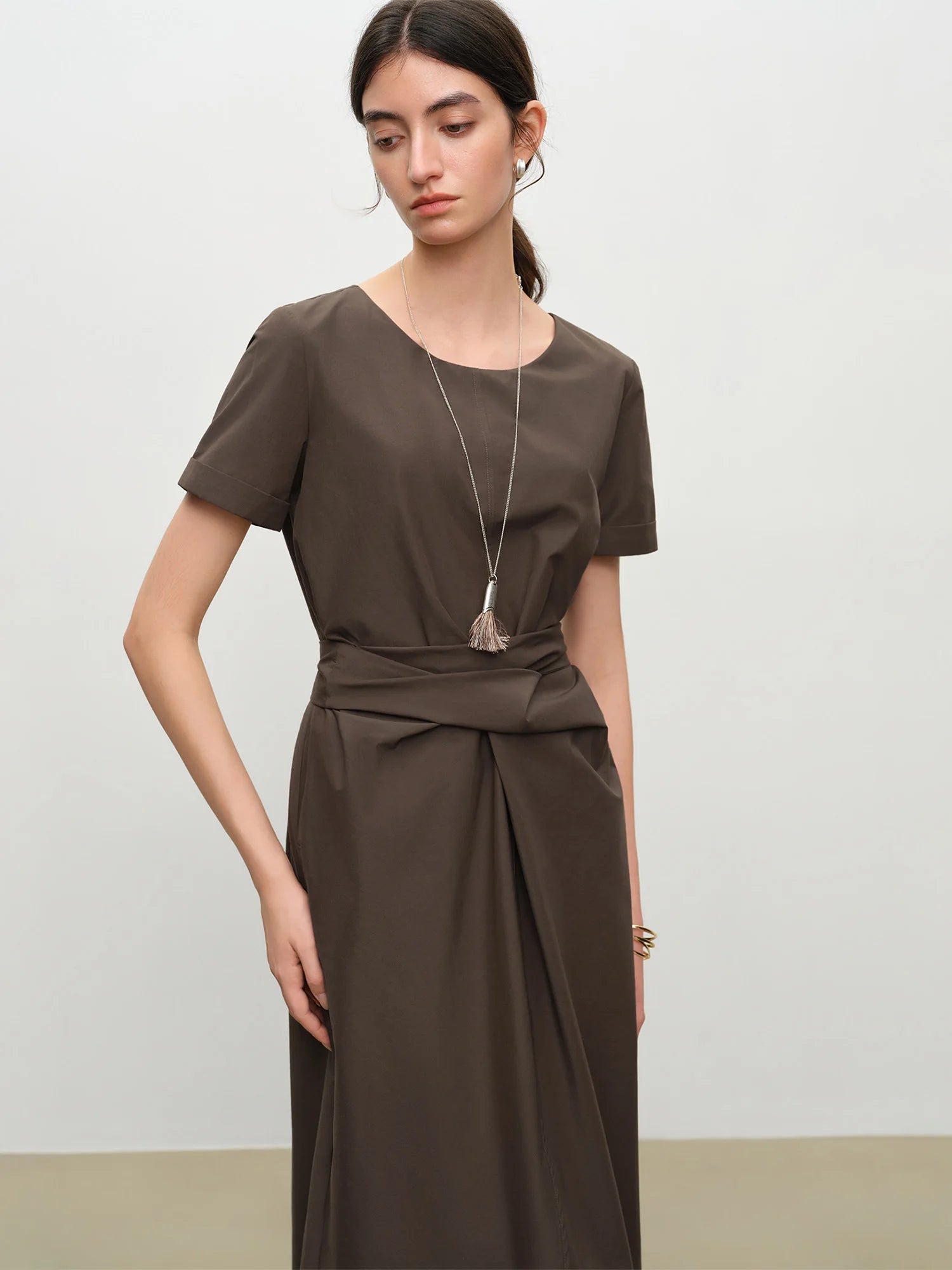 Elegant O-Neck A-Line Mid-Calf Summer Dress – Lightweight Minimalist Fit