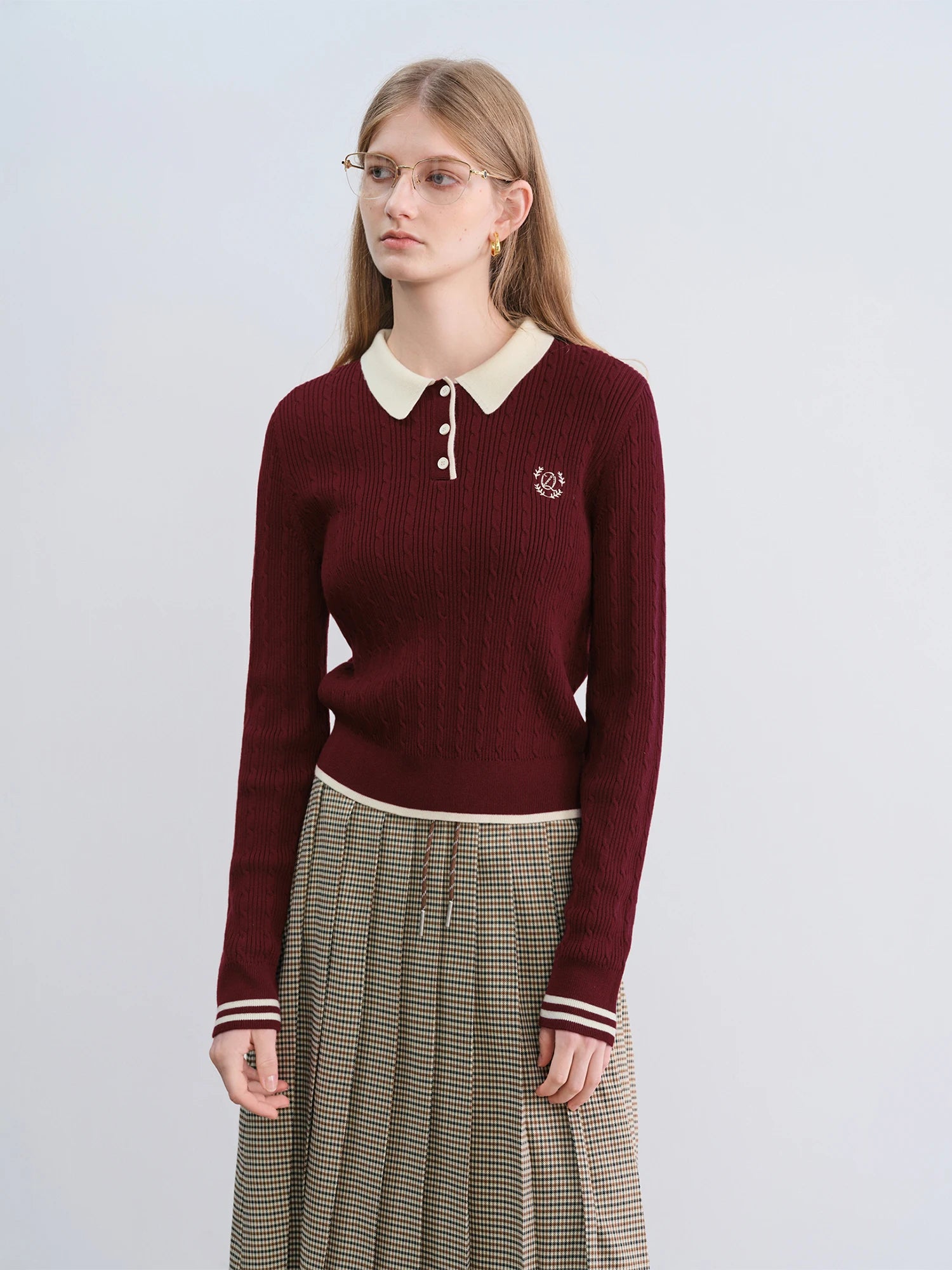 Structured Knit Polo Collar Button Top