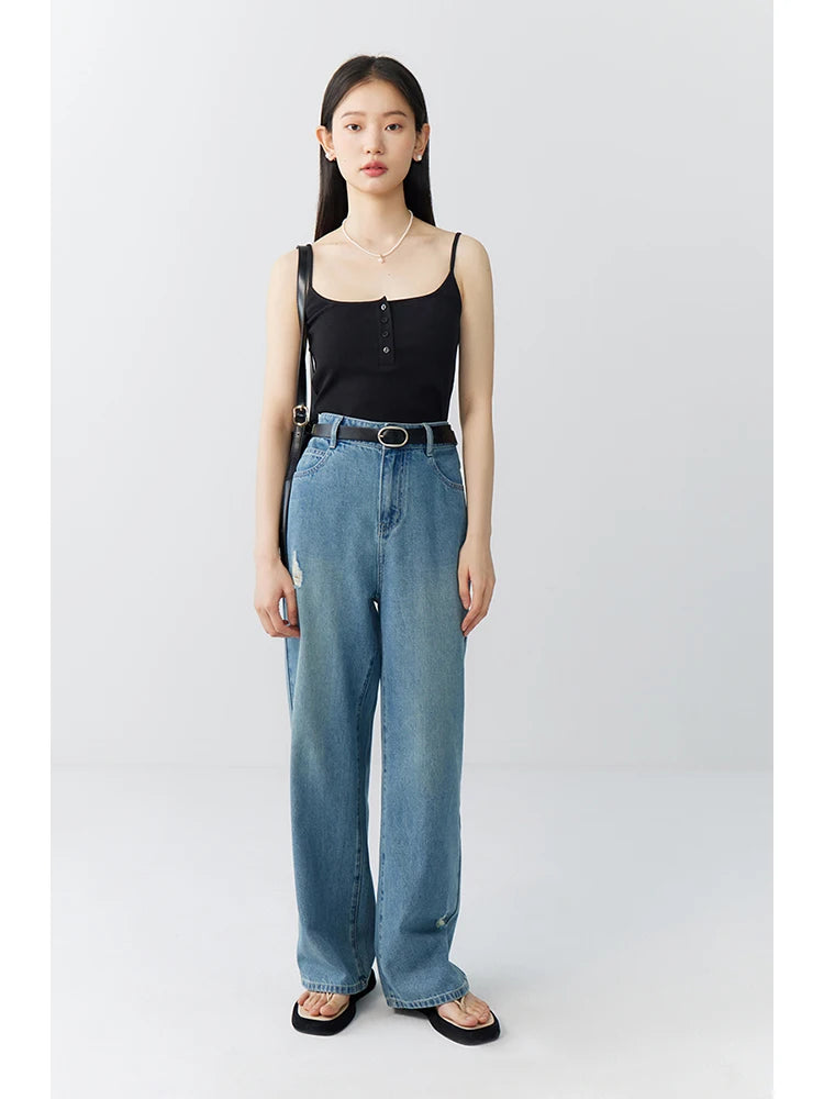 Soft Stretch Knit Button Detail Camis Top