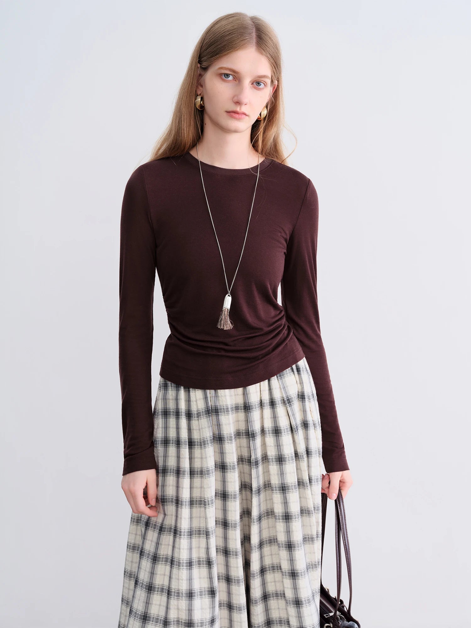 O-Neck Long Sleeve Lyocell Wool Blend Casual Office Top