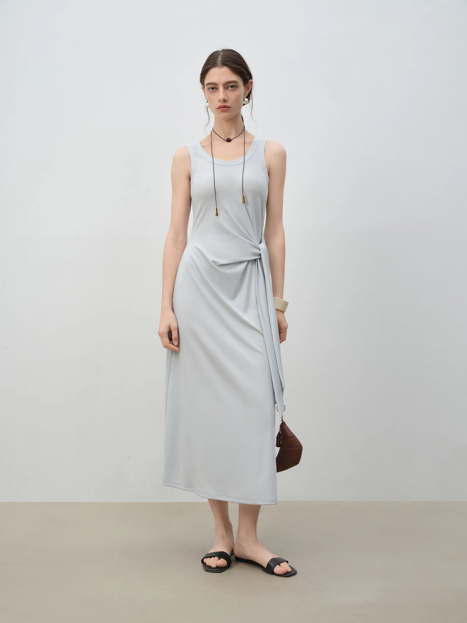 High-Stretch Lyocell Sleeveless A-Line Ankle-Length Dress