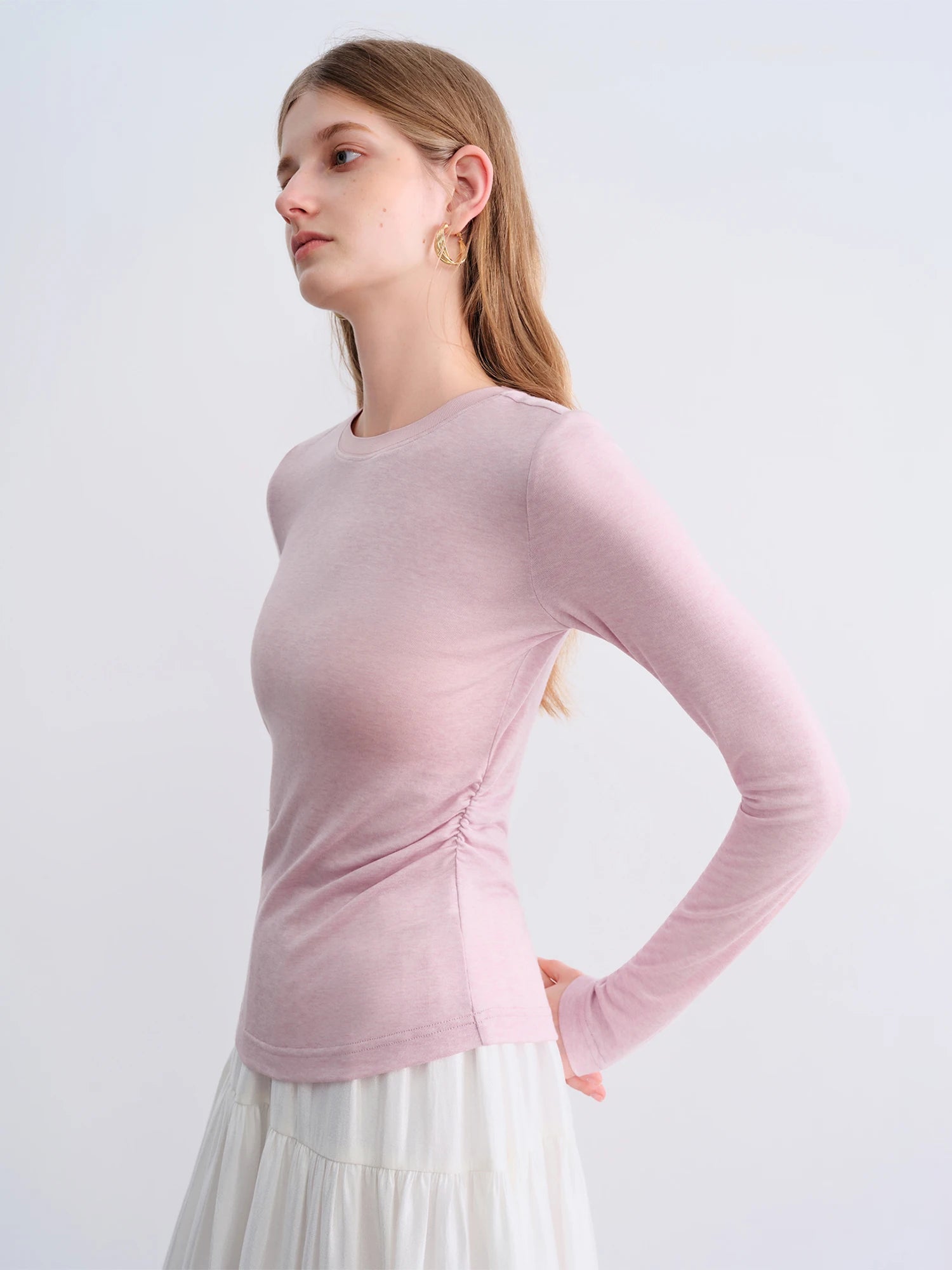 O-Neck Long Sleeve Lyocell Wool Blend Casual Office Top