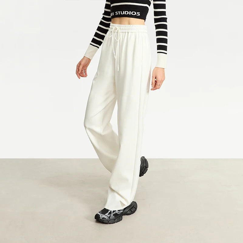 Wide Leg Pleated Drawstring Casual Pants