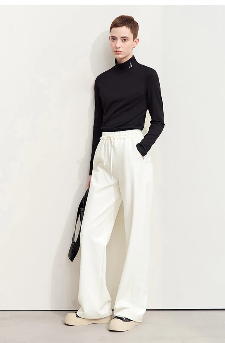 Wide Leg Pleated Drawstring Casual Pants
