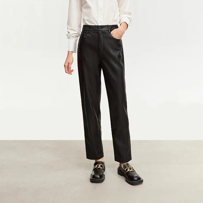 Straight Fit Faux Leather Ankle-Length Pants