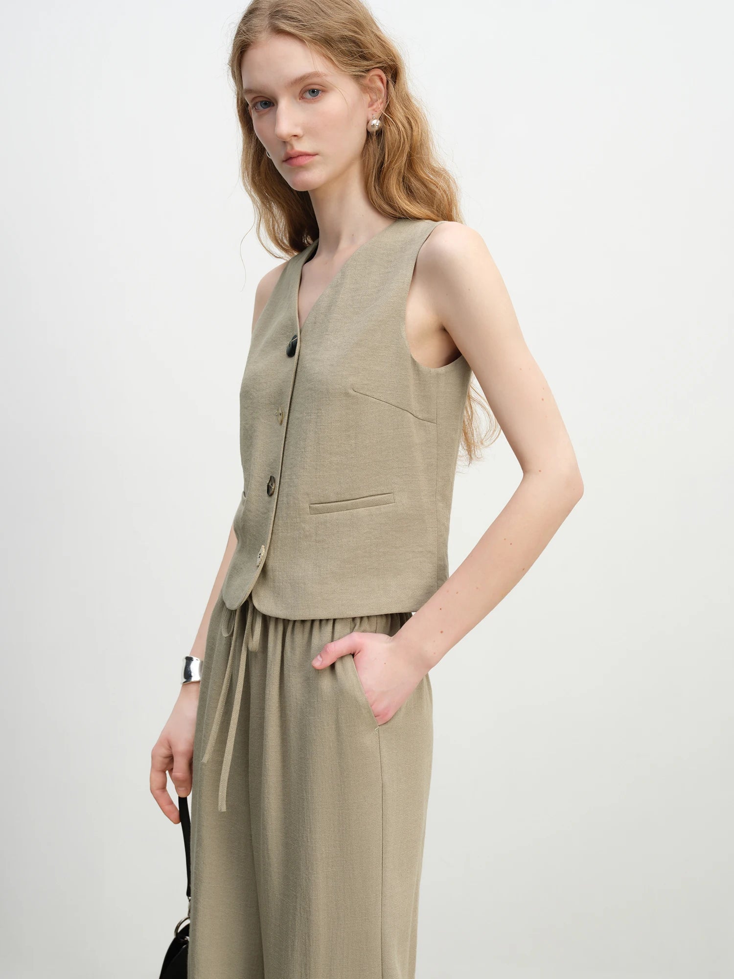 V-Neck Sleeveless Wide-Leg Two-Piece Set