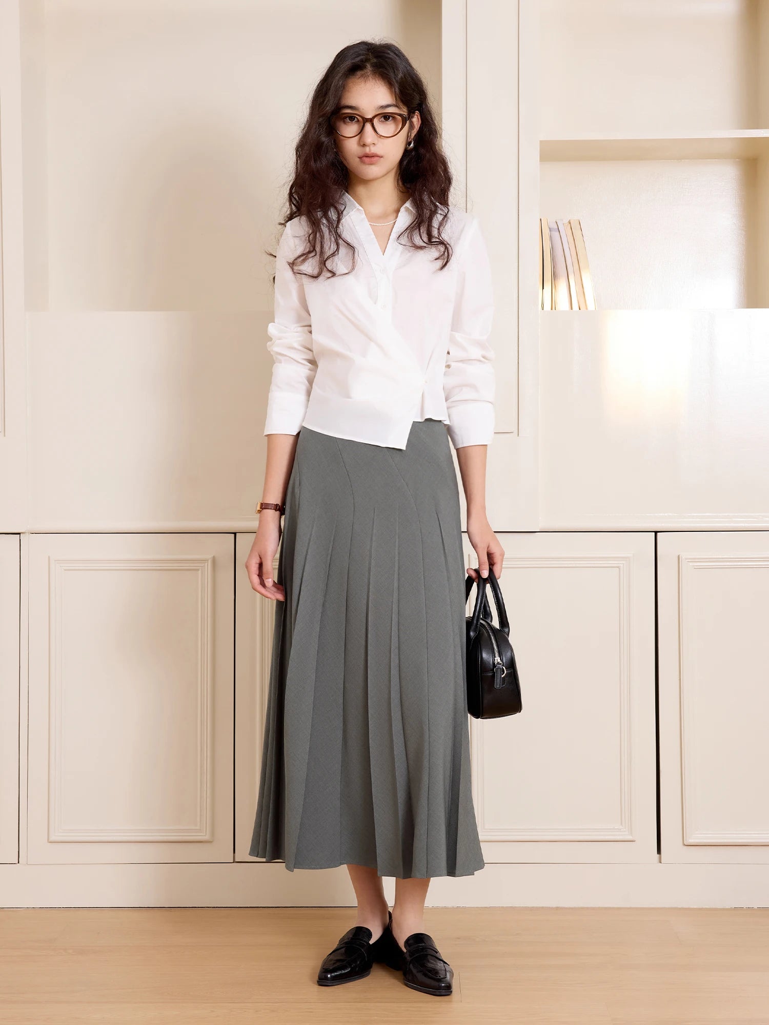 Asymmetrical Mid-Calf Office Lady Dress