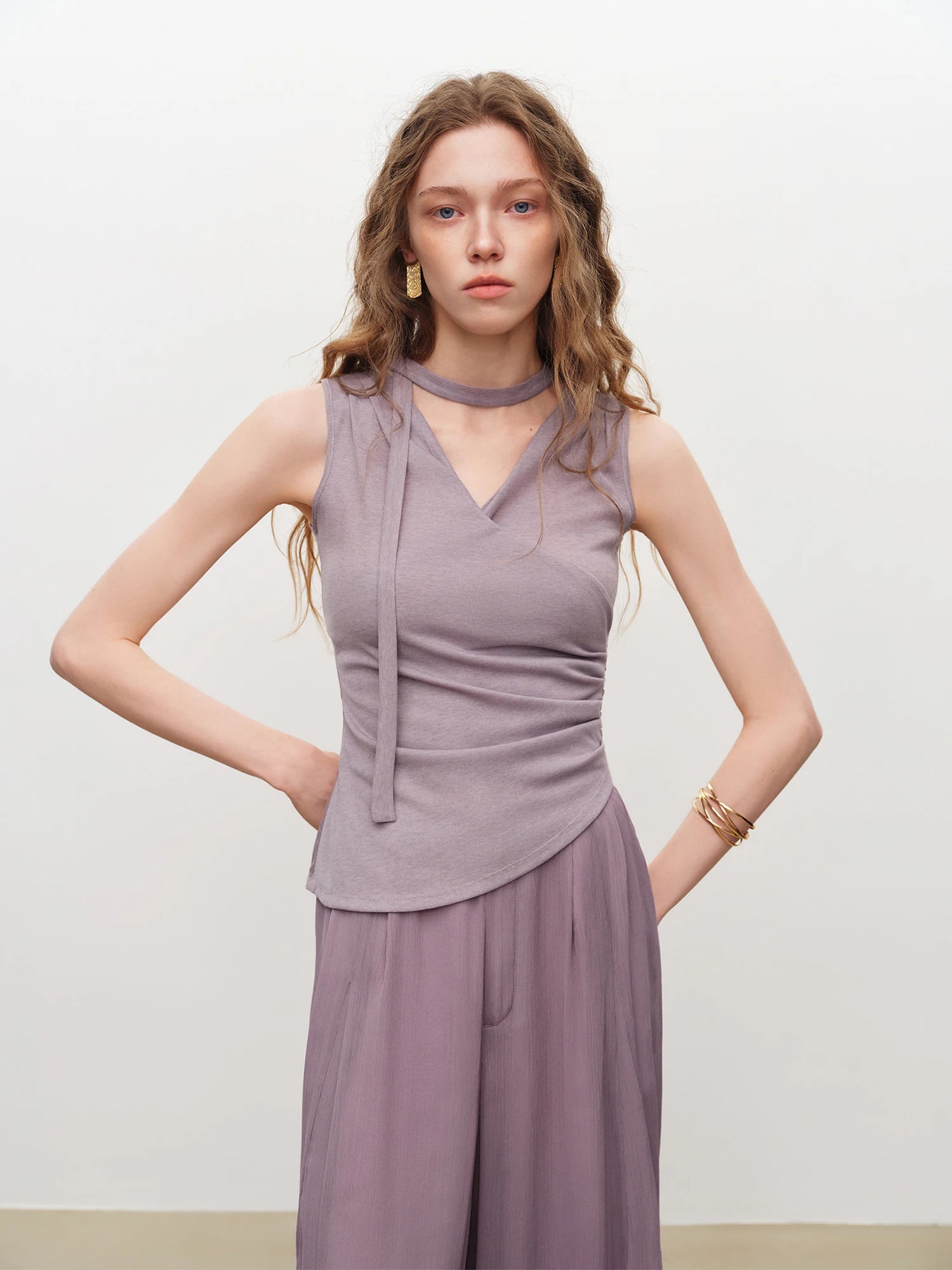 High-Waist Elastic Straight Full-Length Casual Pants Set