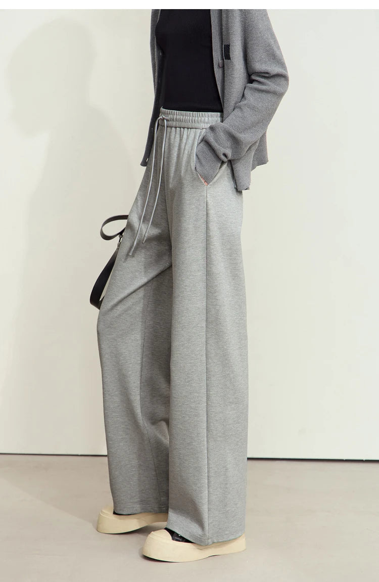 Wide Leg Pleated Drawstring Casual Pants