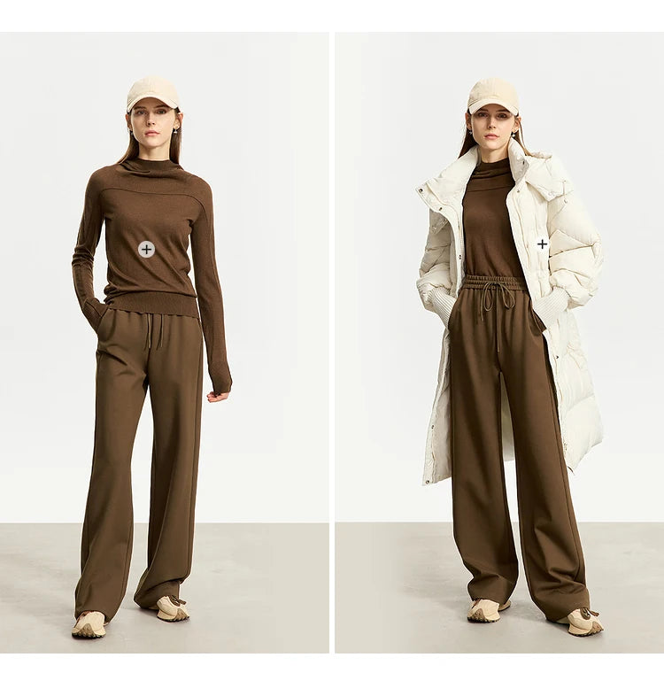 Wide Leg Pleated Drawstring Casual Pants
