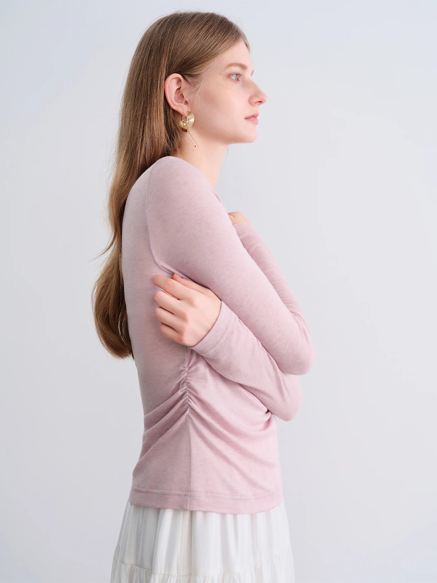 O-Neck Long Sleeve Lyocell Wool Blend Casual Office Top