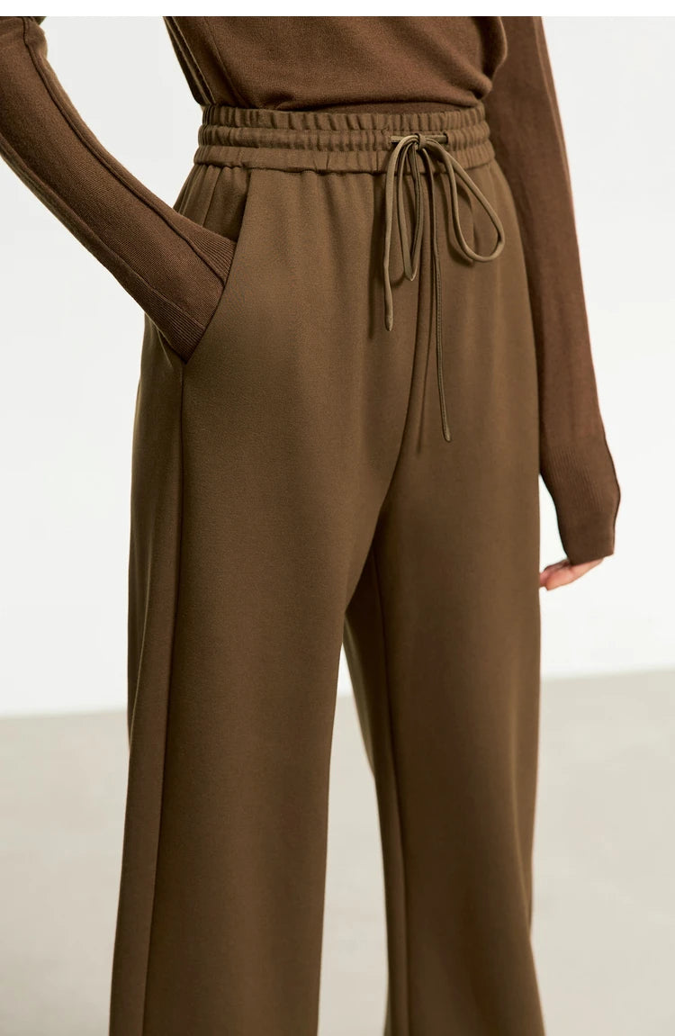 Wide Leg Pleated Drawstring Casual Pants