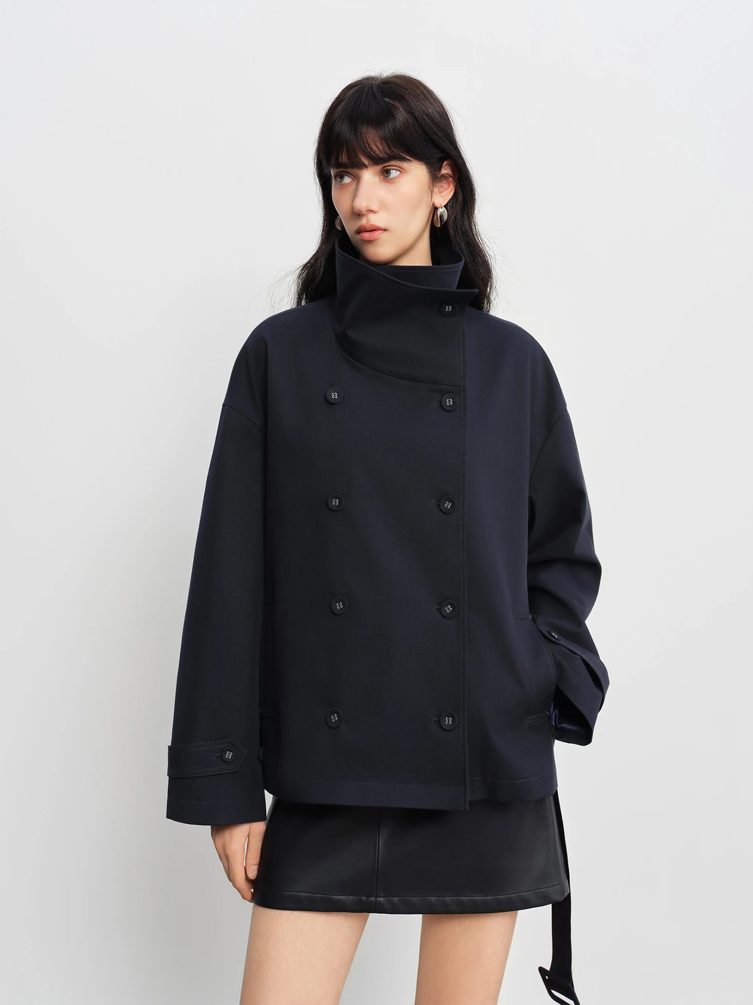 Short Vintage-Inspired Stand Collar Lightweight Trench Jacket