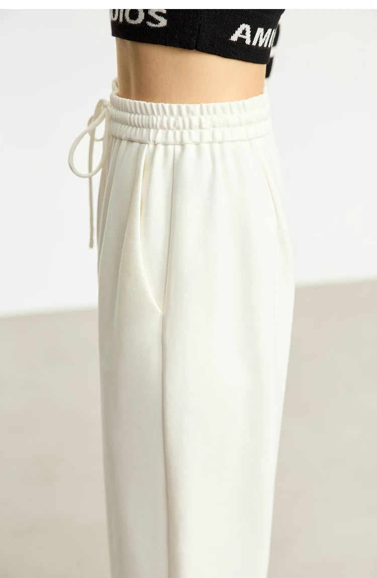 Wide Leg Pleated Drawstring Casual Pants