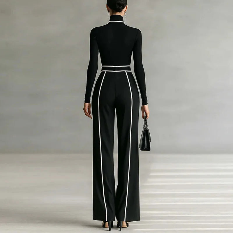 Elegant Turtleneck Two-Piece Set with Wide-Leg Pants