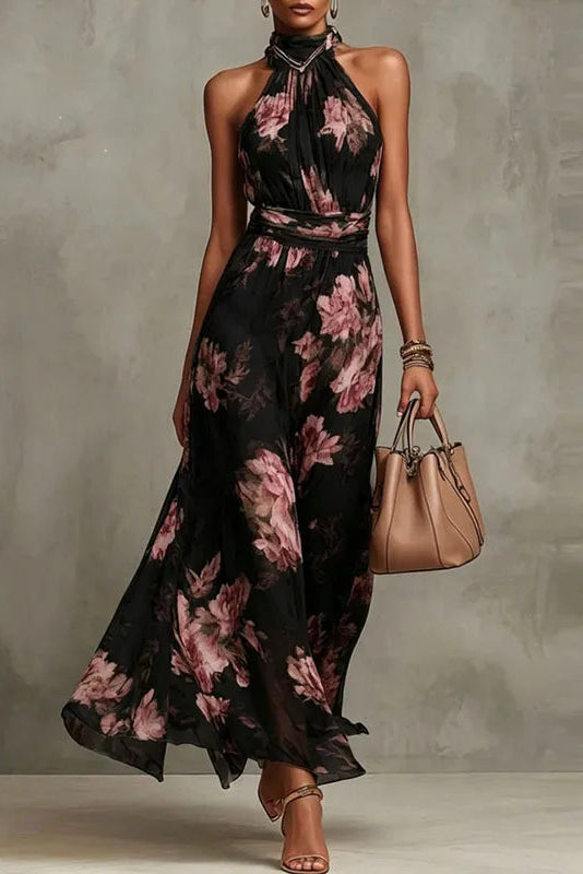 Elegant Floral Halter Maxi Dress for Women