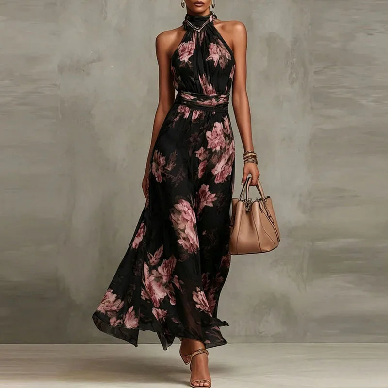 Elegant Floral Halter Maxi Dress for Women