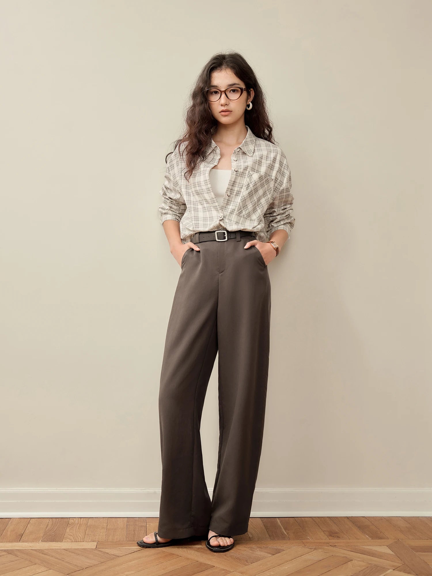 High-Waist Straight Leg Cotton Lyocell Pants