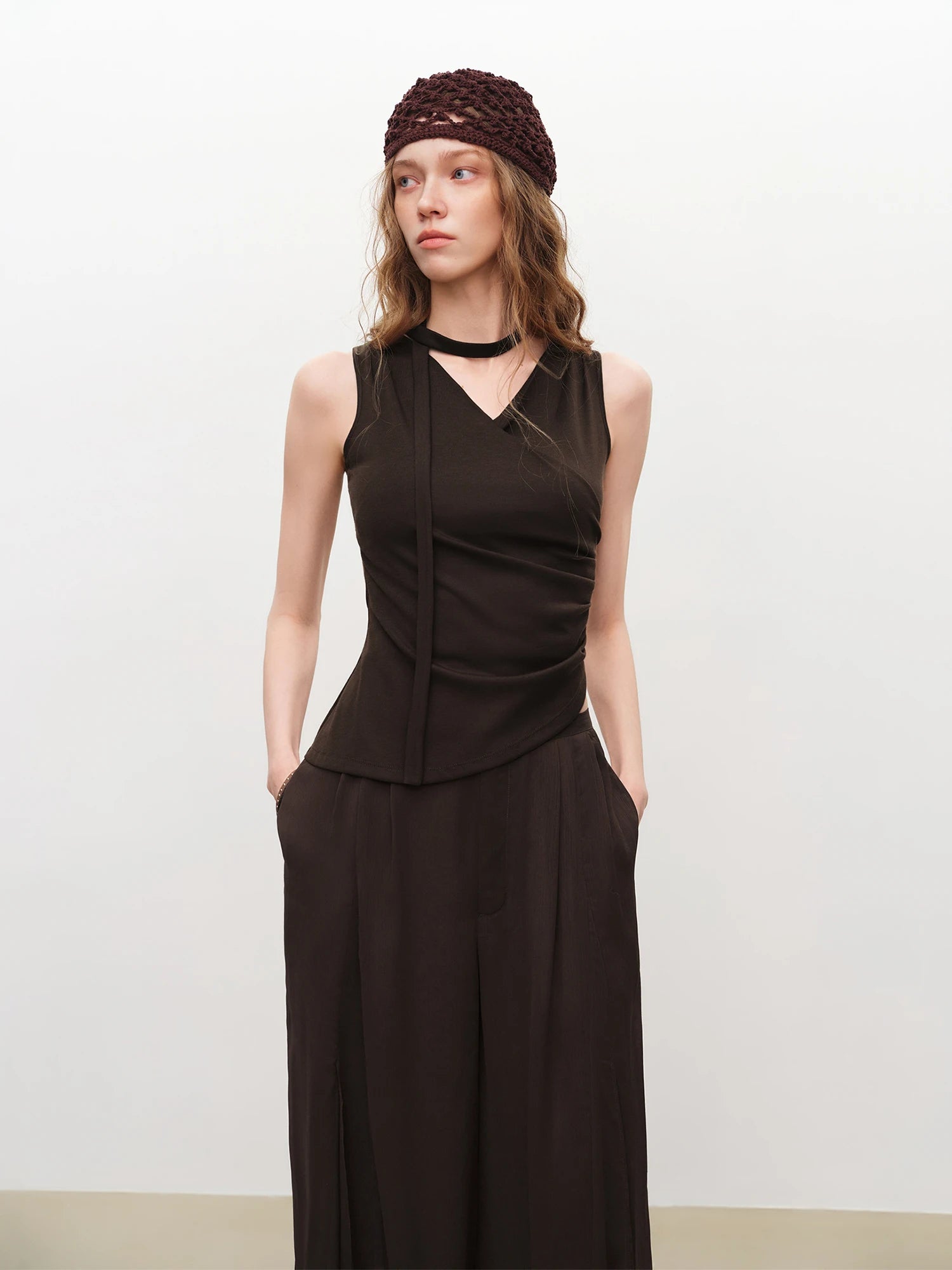 High-Waist Elastic Straight Full-Length Casual Pants Set