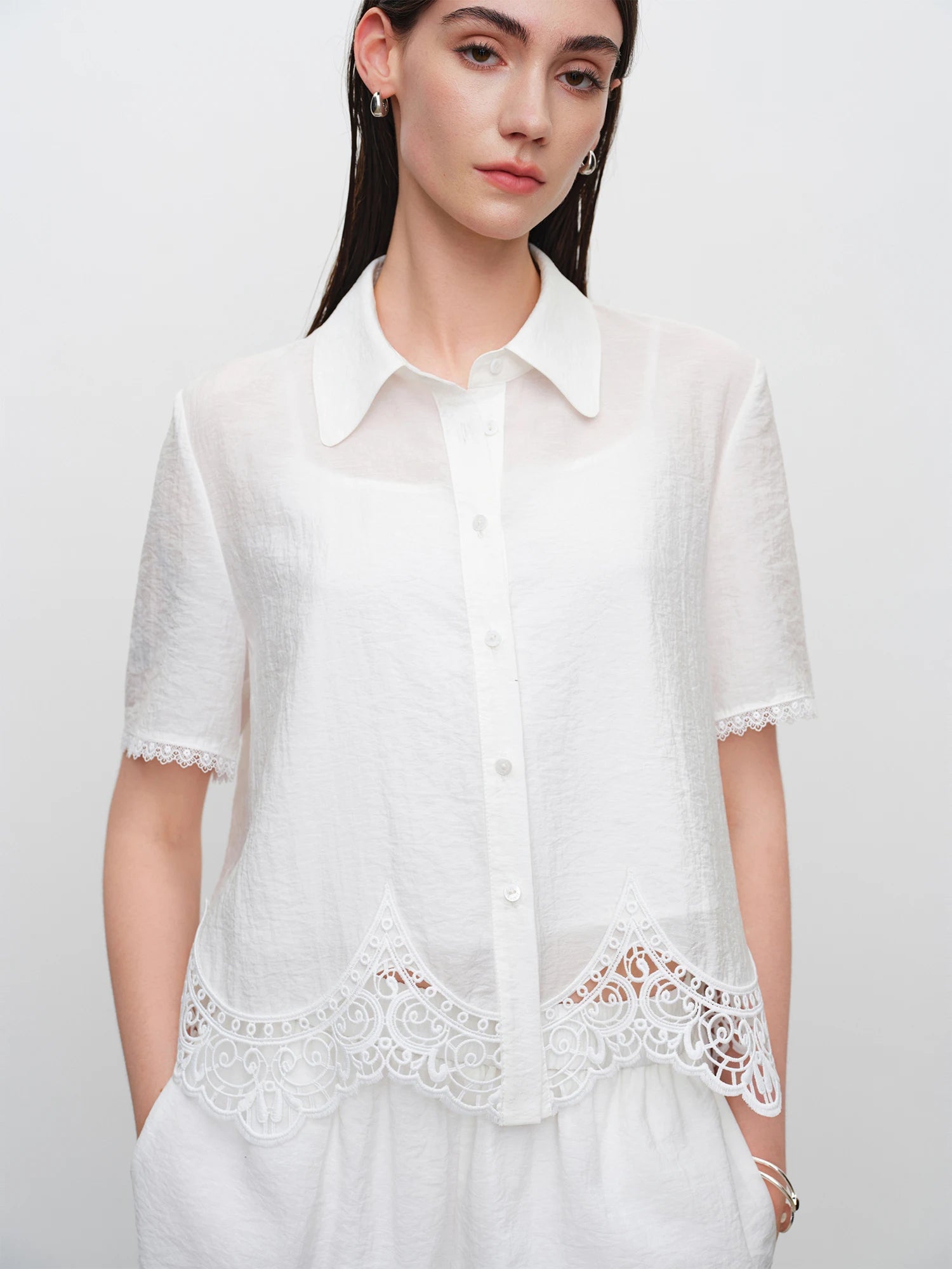 Turn-Down Collar Short Sleeve Shirt & Shorts Office Two-Piece Set