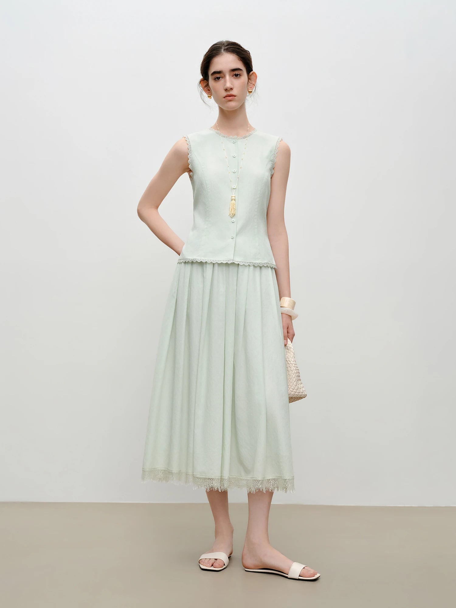 O-Neck Sleeveless A-Line Two-Piece Fashion Set