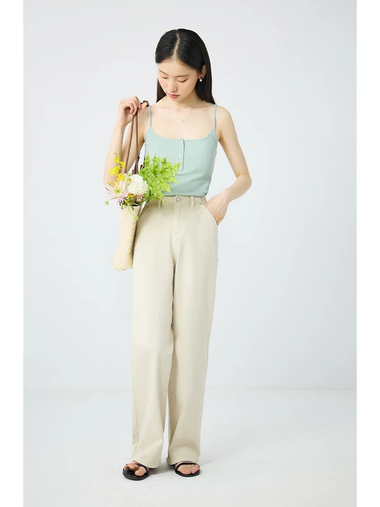 Soft Stretch Knit Button Detail Camis Top