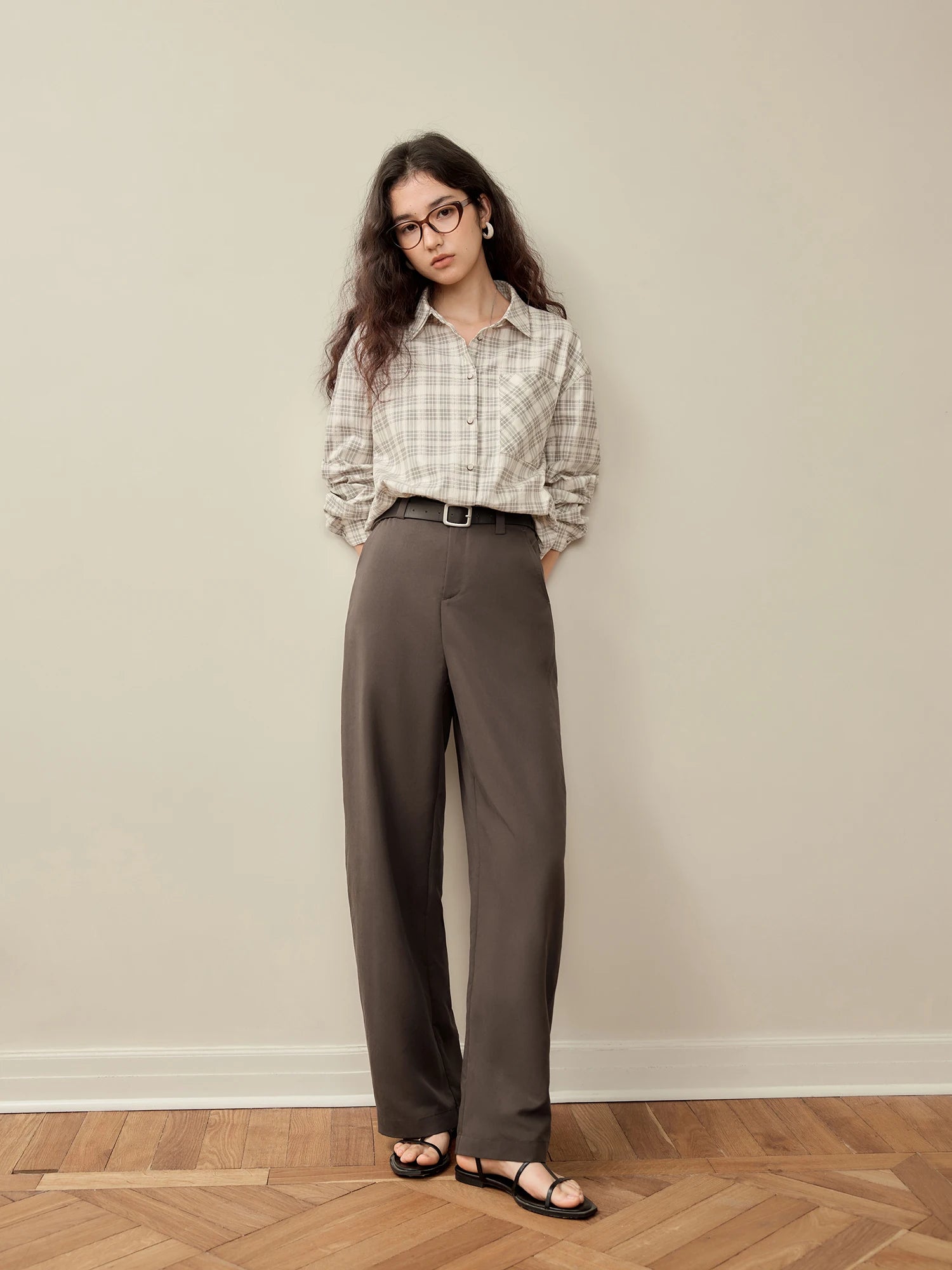 High-Waist Straight Leg Cotton Lyocell Pants