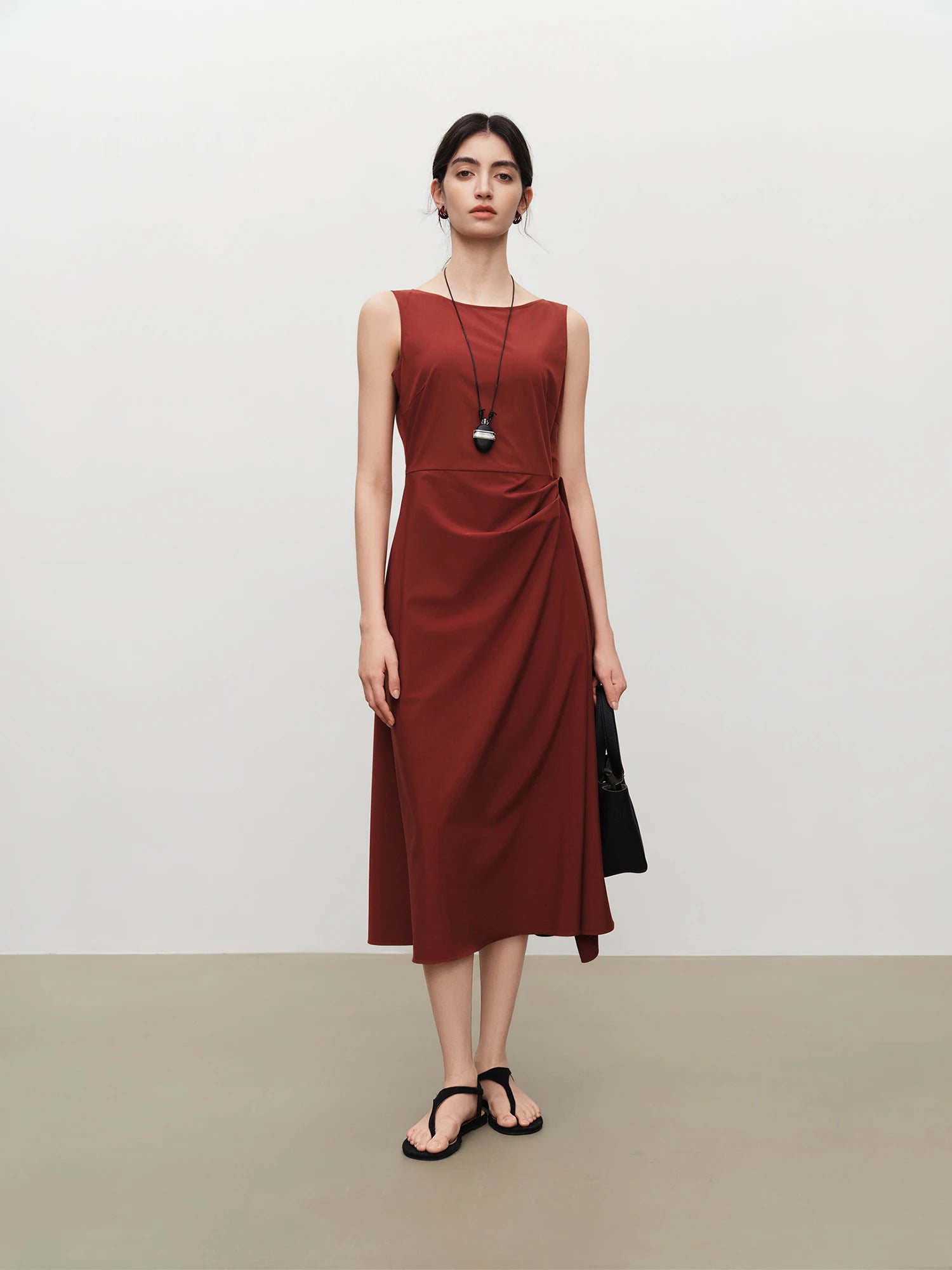 Sleeveless Empire Waist A-Line Mid-Calf Jersey Dress