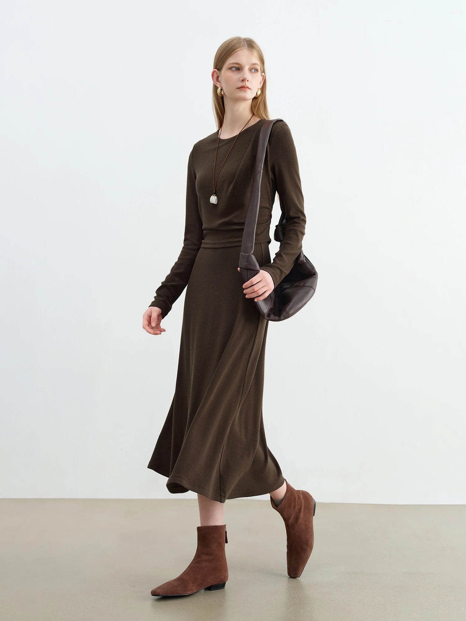 Long Sleeve A-Line Casual Maxi Dress