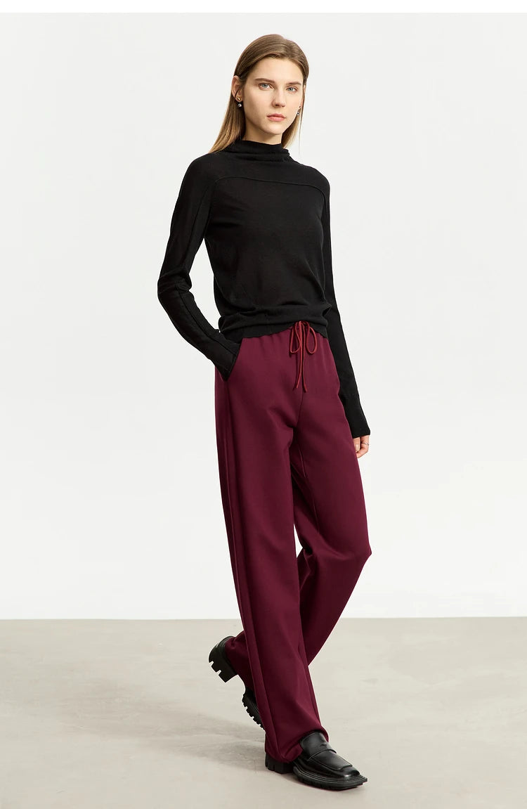 Wide Leg Pleated Drawstring Casual Pants