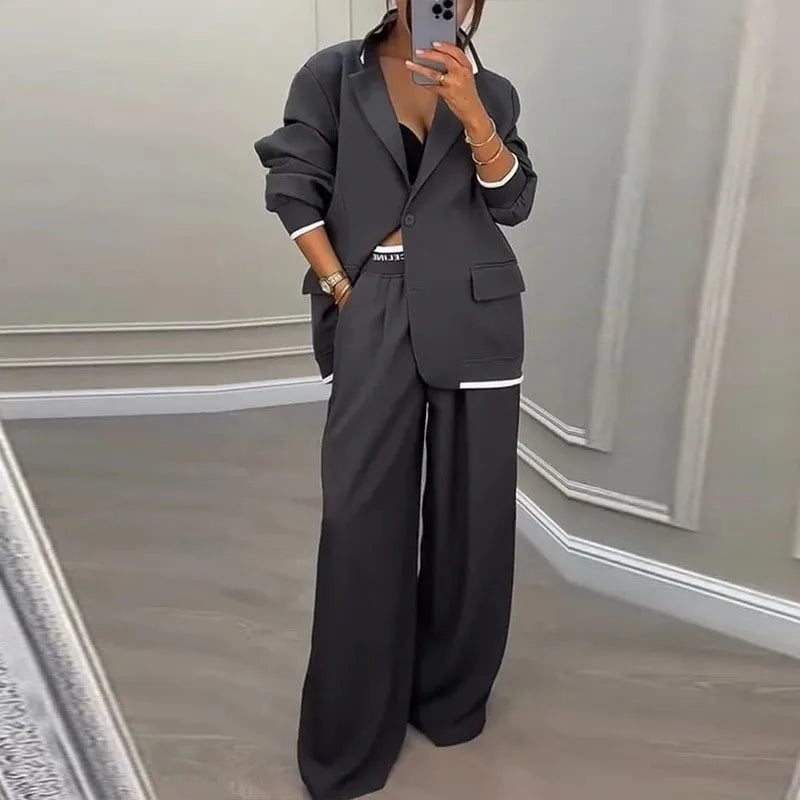 Elegant Two-Piece Blazer and Straight Leg Pants Set