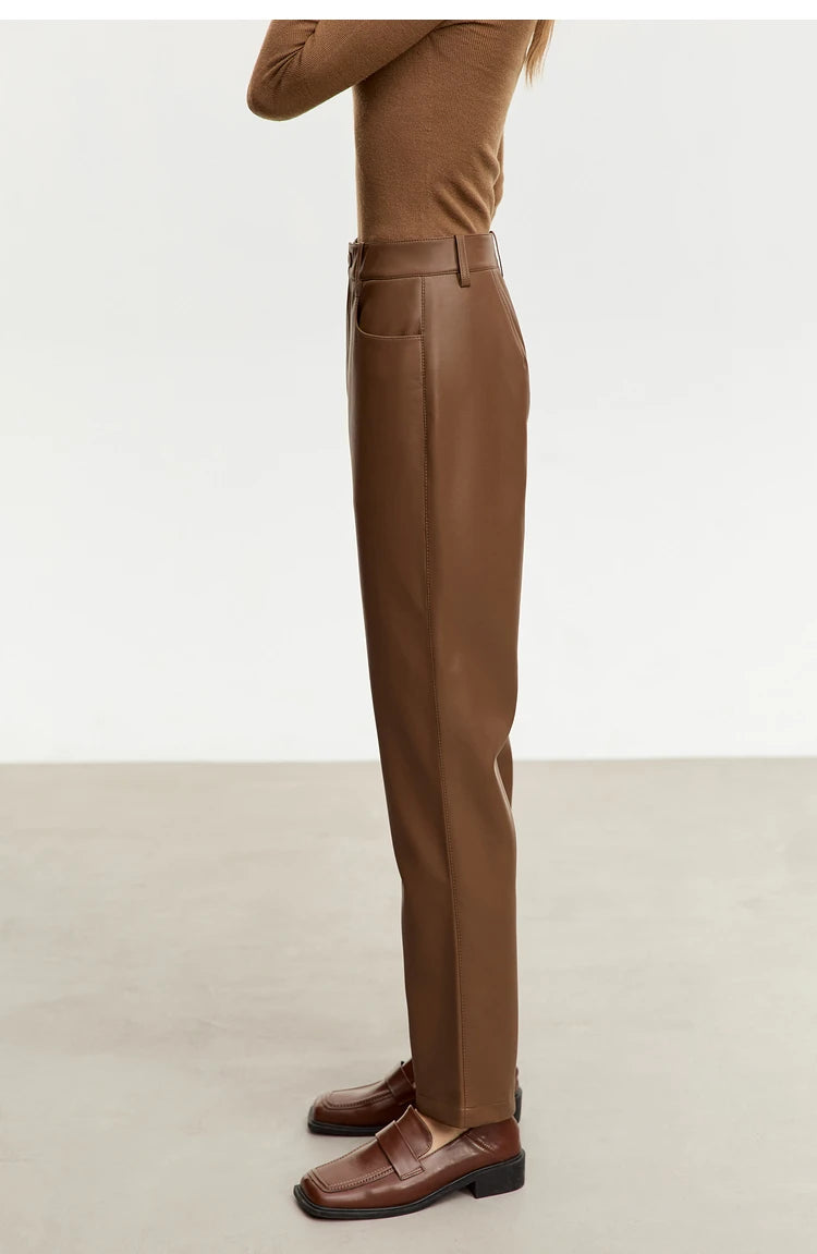 Straight Fit Faux Leather Ankle-Length Pants