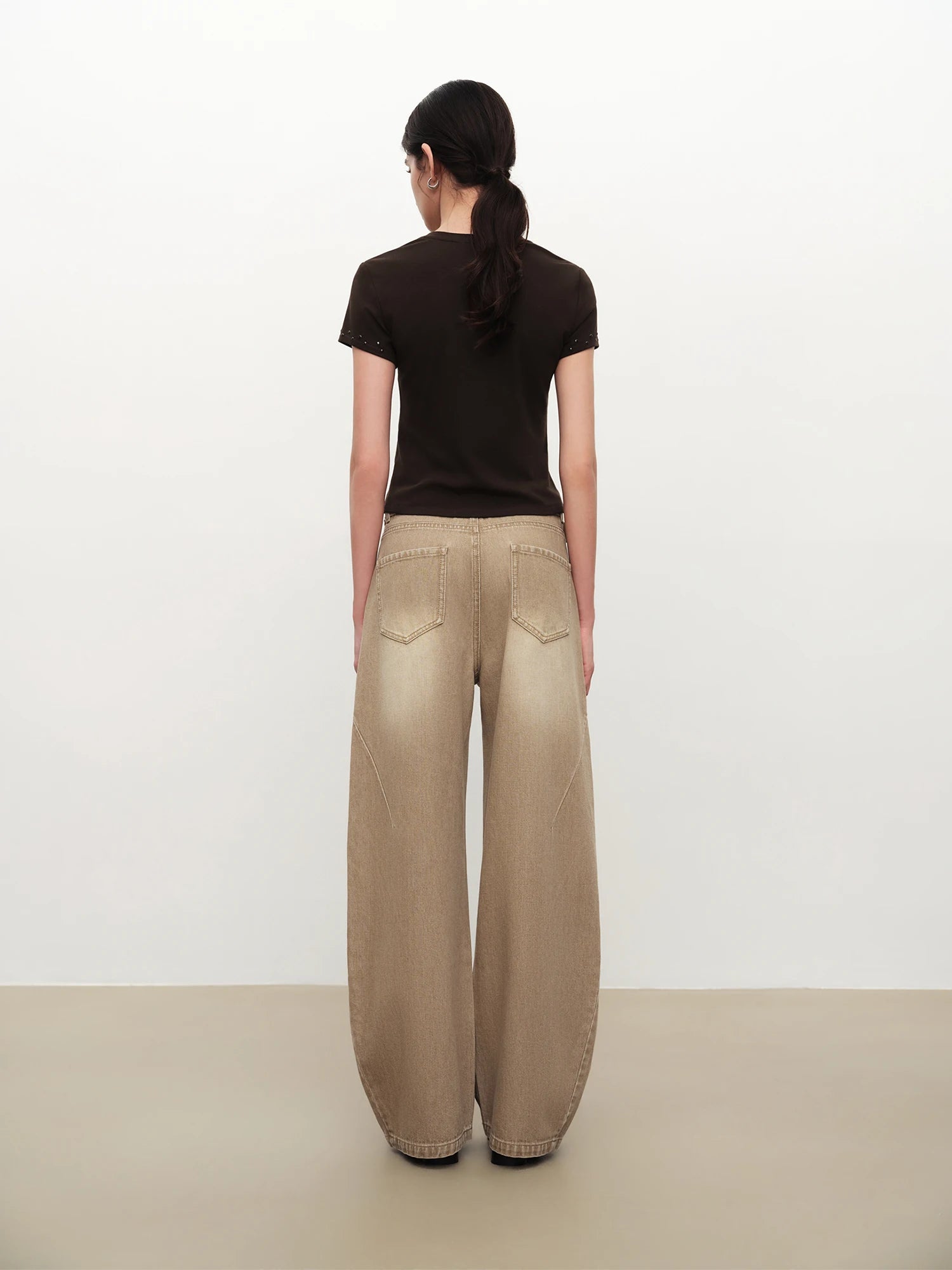 High-Waist Loose Fit Cotton Blend Jeans