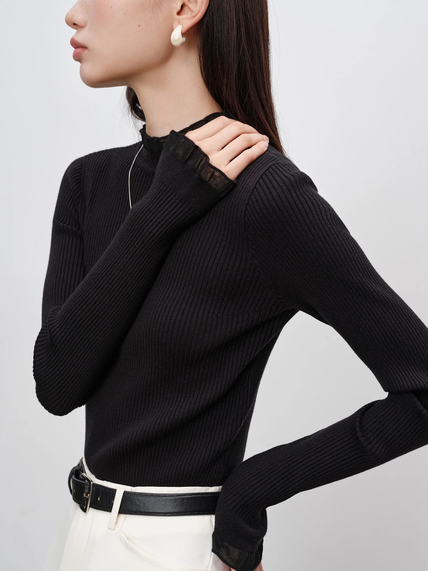 Elegant Slim Fit Mock Neck Office Sweater – Autumn/Winter Essential Knit