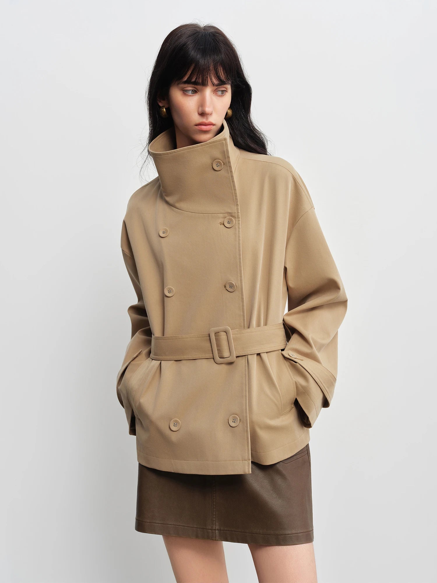 Short Vintage-Inspired Stand Collar Lightweight Trench Jacket