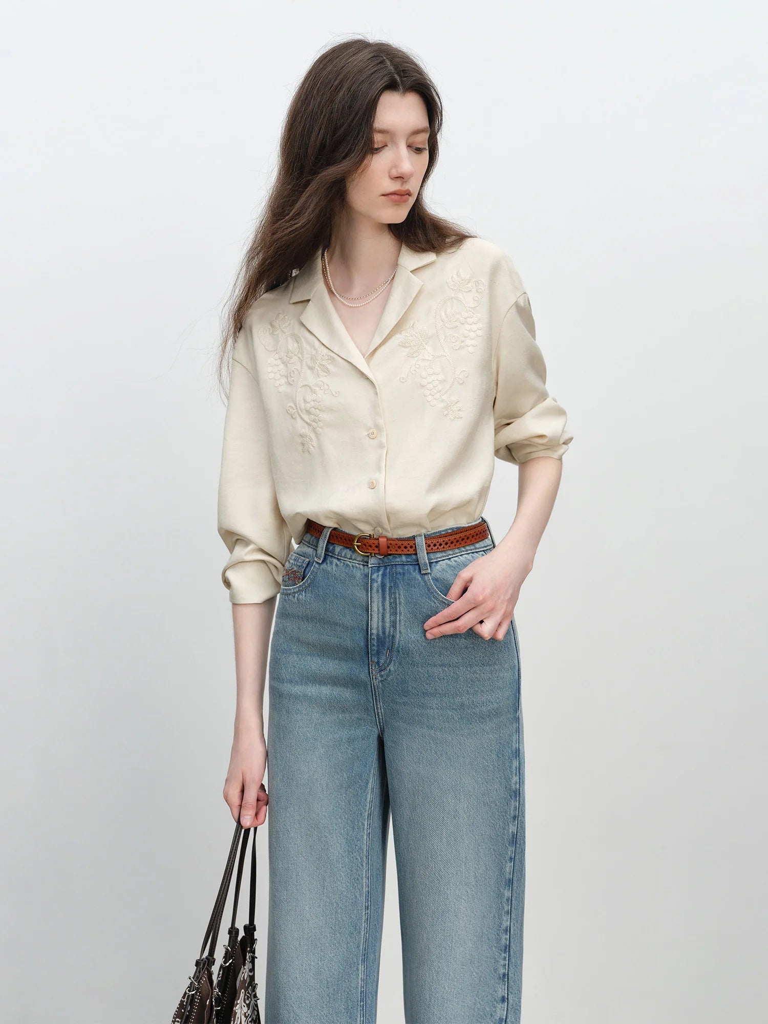 Casual Polo-Neck Single-Breasted Office Shirt