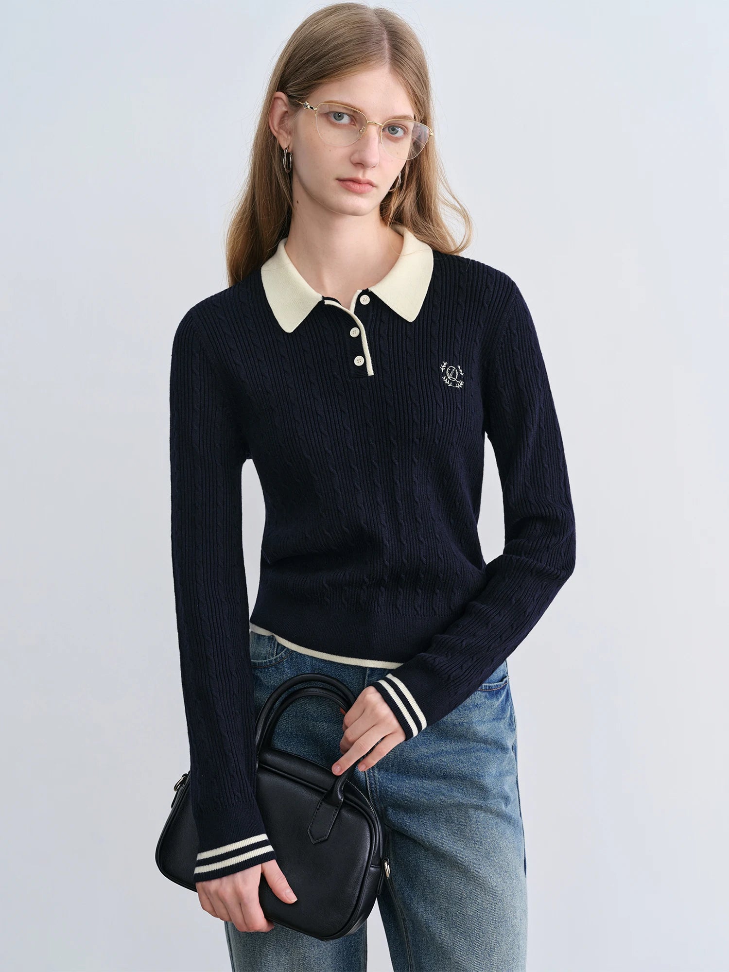 Structured Knit Polo Collar Button Top