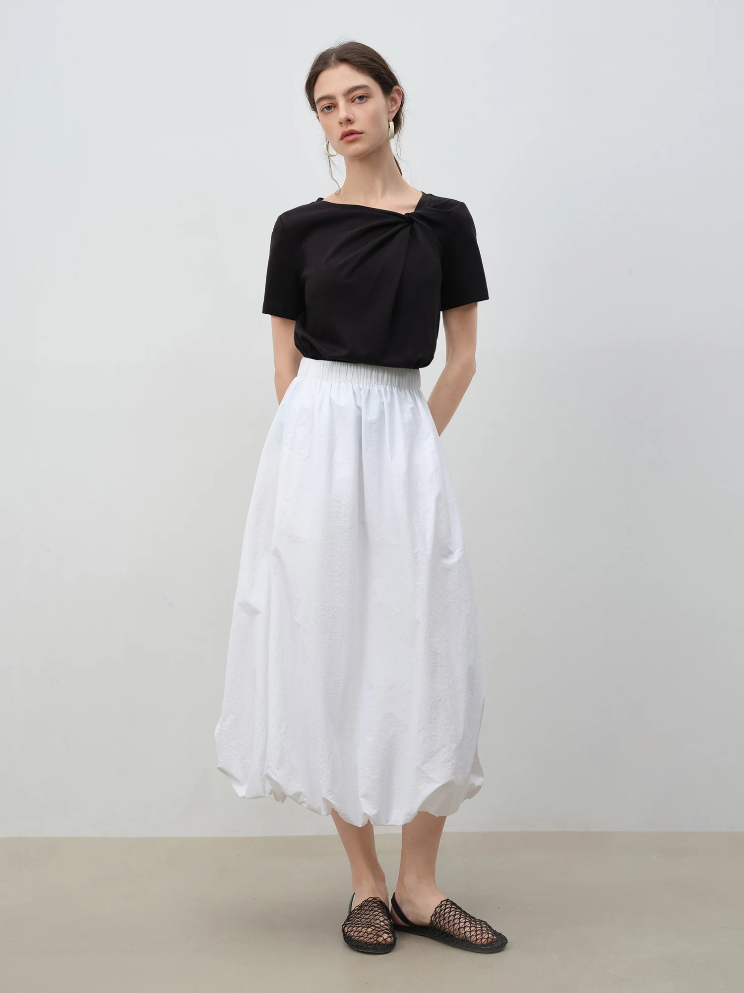 Asymmetric Neck 100% Cotton Casual Summer Tee