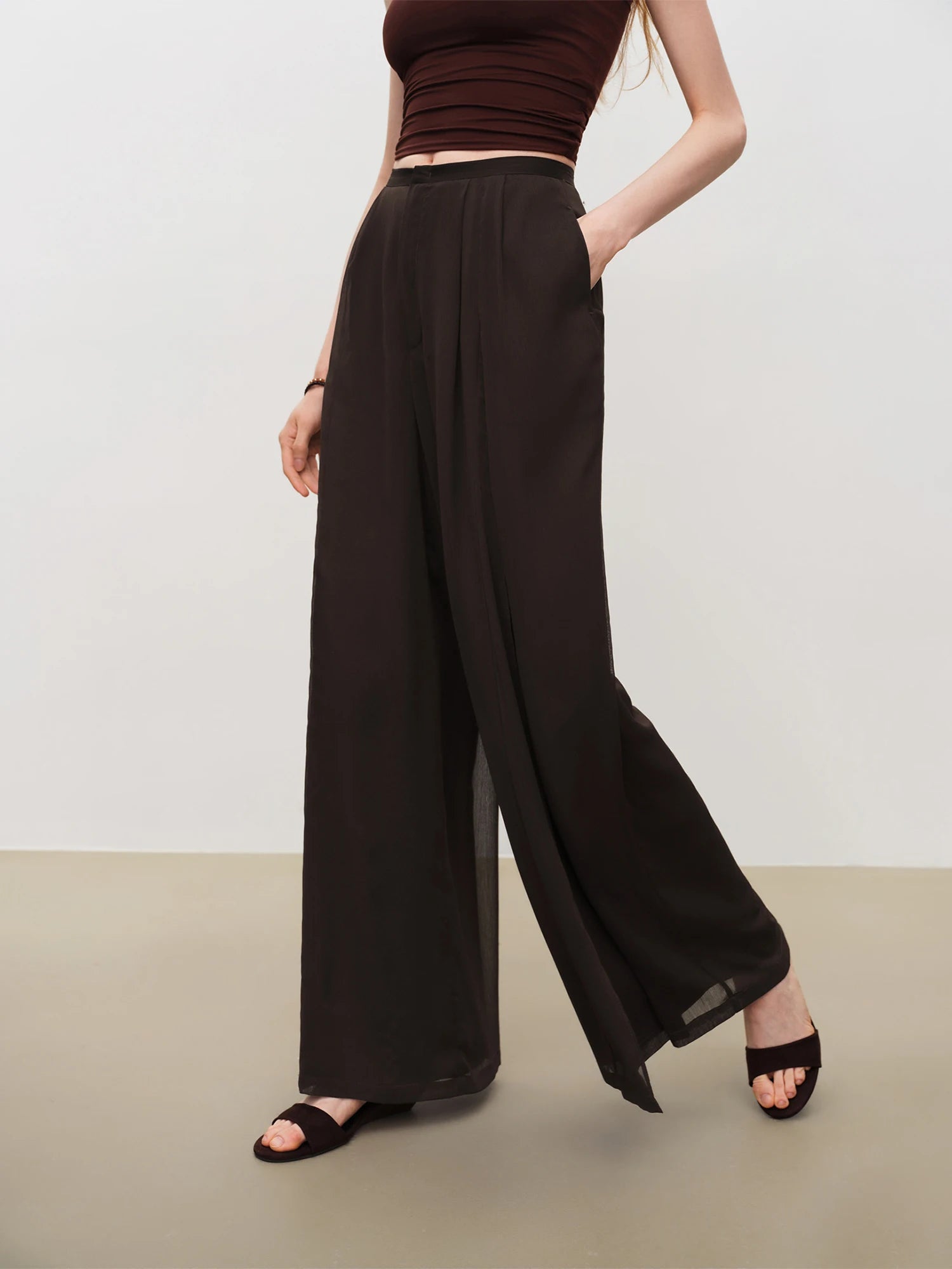 High-Waist Elastic Straight Full-Length Casual Pants Set