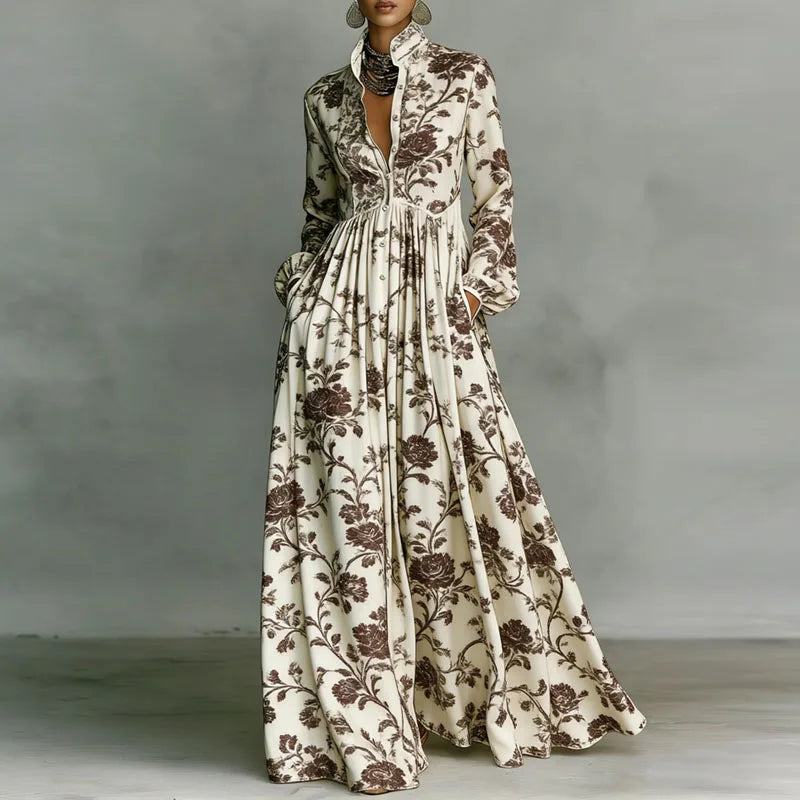 Elegant Printed Ankle-Length A-Line Maxi Dress
