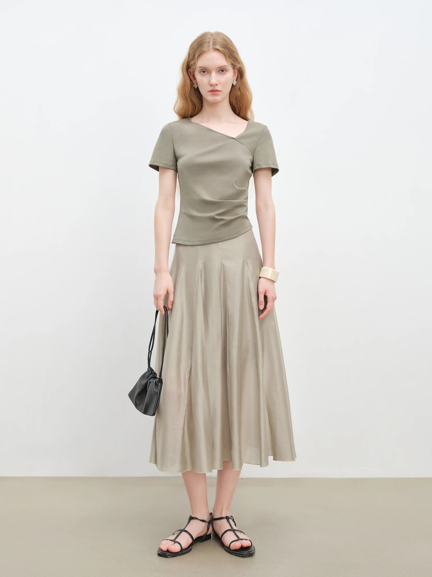 Empire Waist A-Line Mid-Calf Lyocell Blend Dress