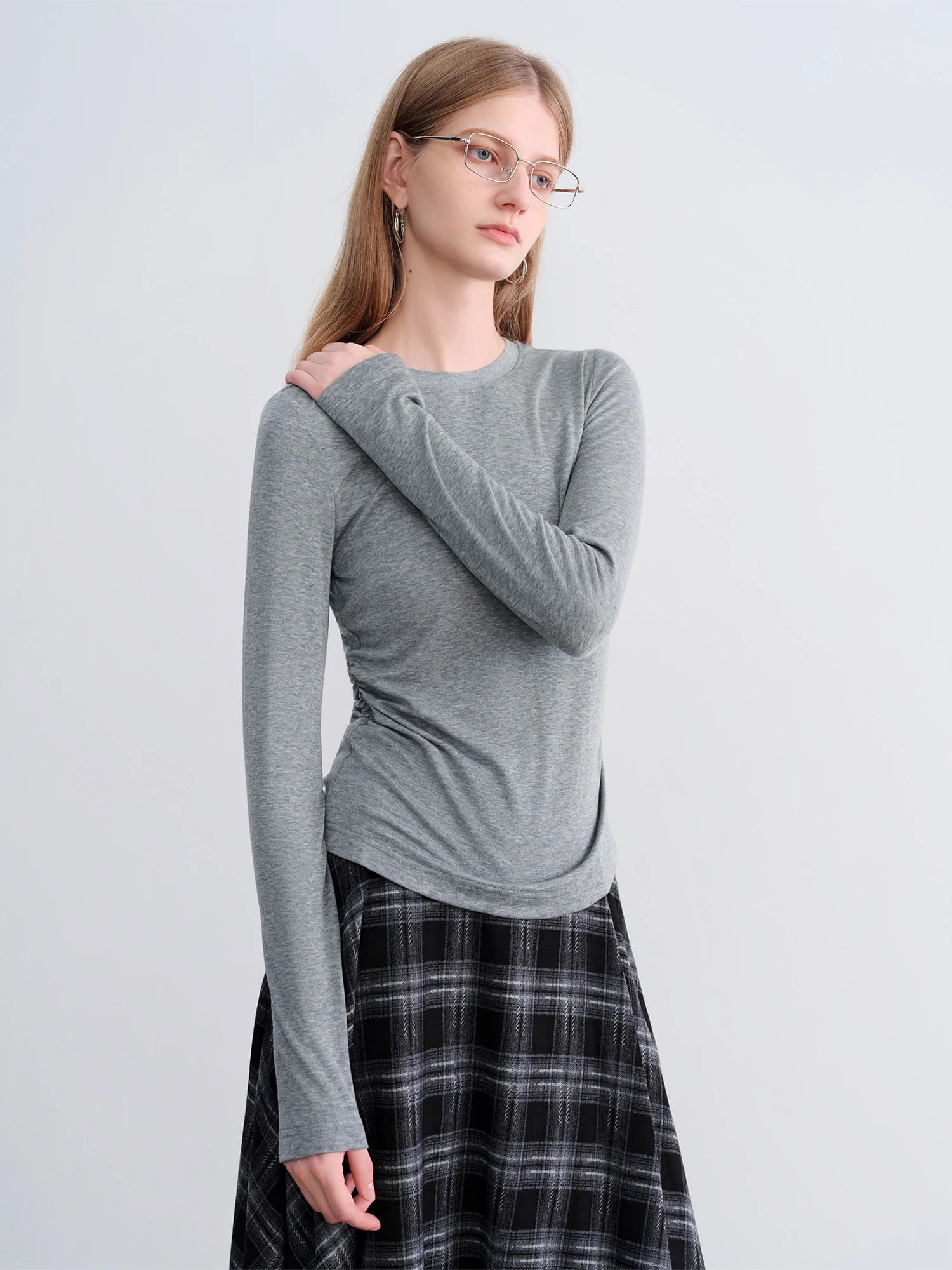 O-Neck Long Sleeve Lyocell Wool Blend Casual Office Top