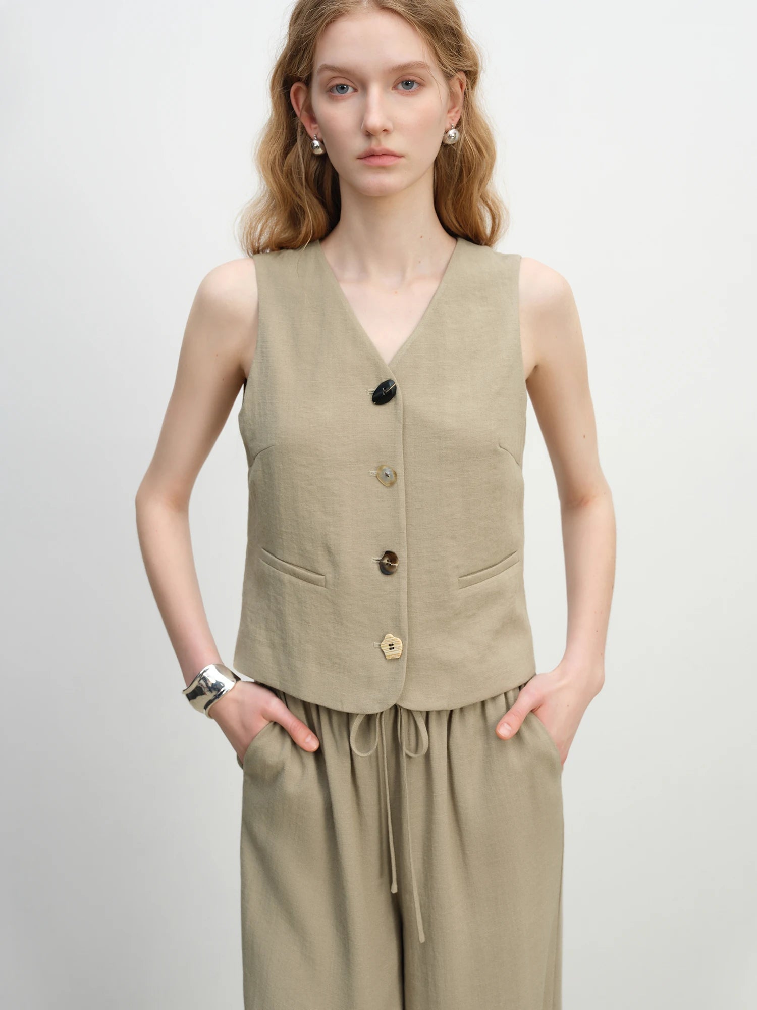 V-Neck Sleeveless Wide-Leg Two-Piece Set