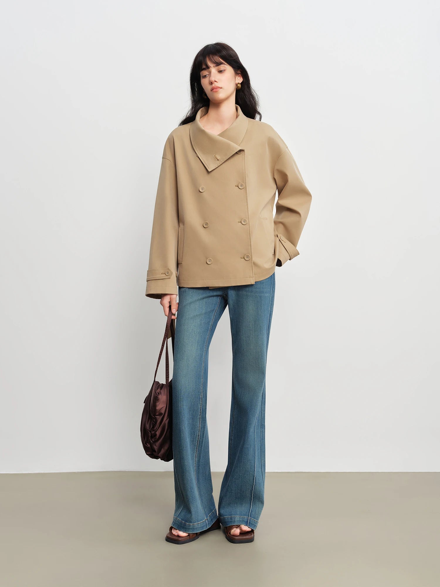 Short Vintage-Inspired Stand Collar Lightweight Trench Jacket