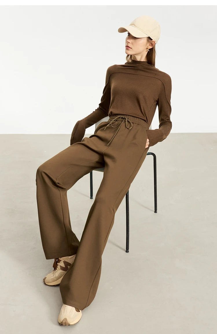 Wide Leg Pleated Drawstring Casual Pants