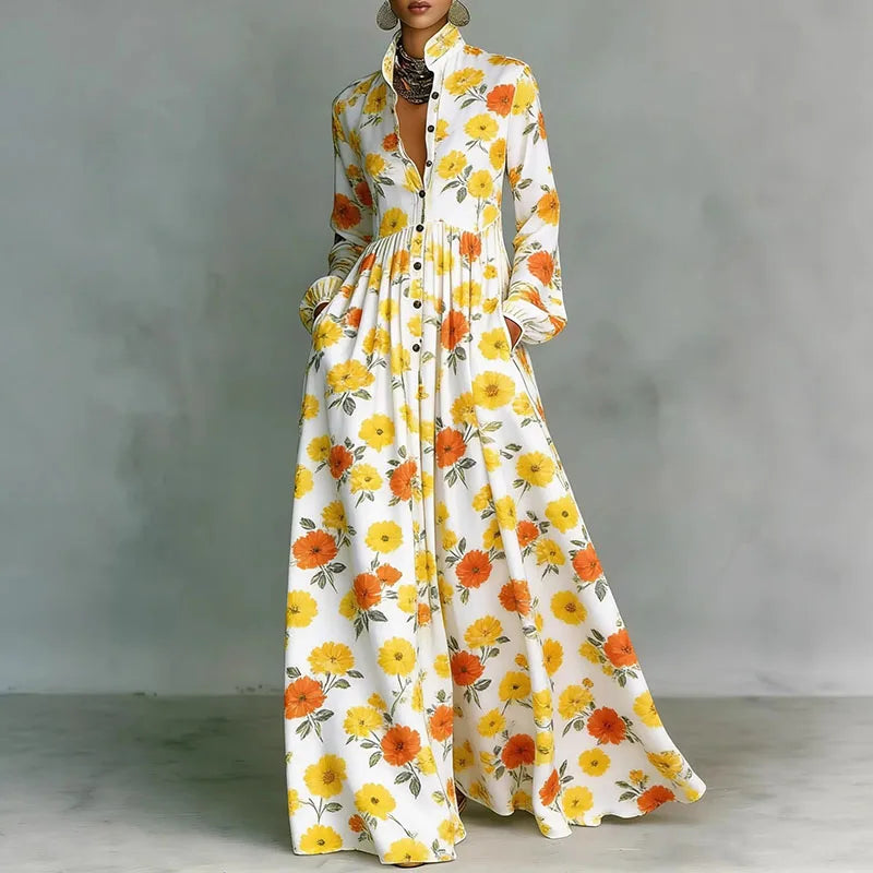Elegant Printed Ankle-Length A-Line Maxi Dress