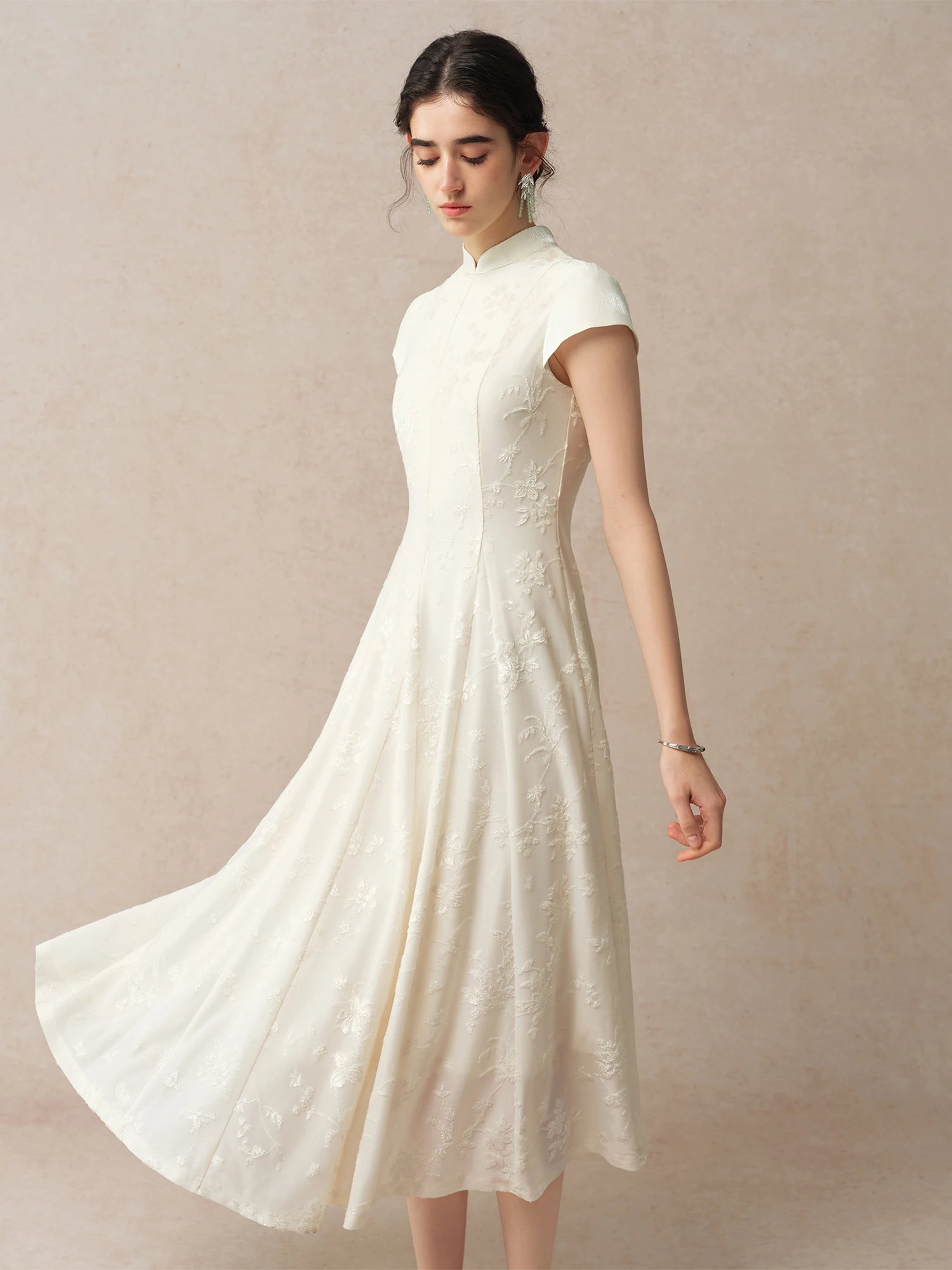 Off-Shoulder Turtleneck A-Line Ankle-Length Classic Dress